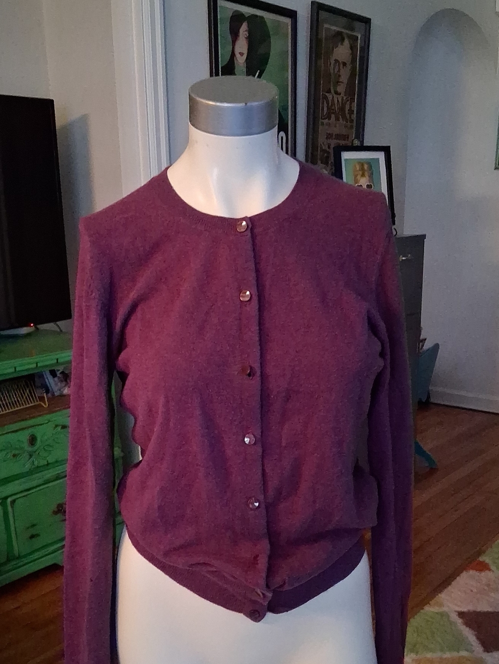 Merona Plum Button-Front Crewneck Cardigan